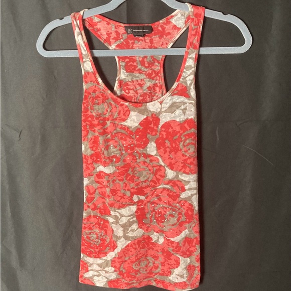 INC International Concepts Coral Racerback Tank Top Abstract Flowered Jeweled - Picture 4 of 9